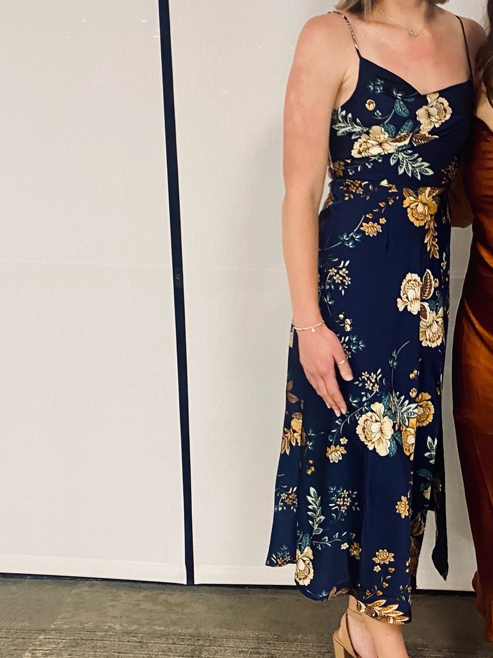 Navy floral satin midi dress Petal & Pup